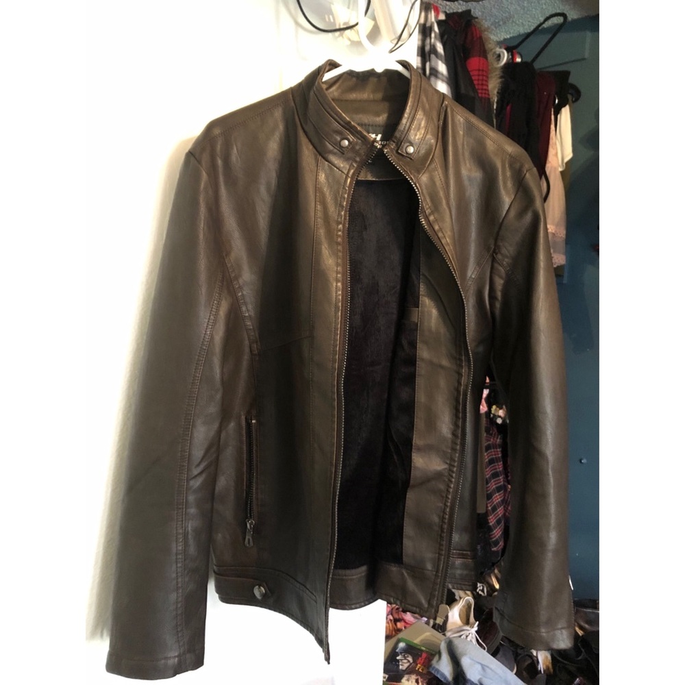 Leather & Cotton Brown Leather Biker Jacket